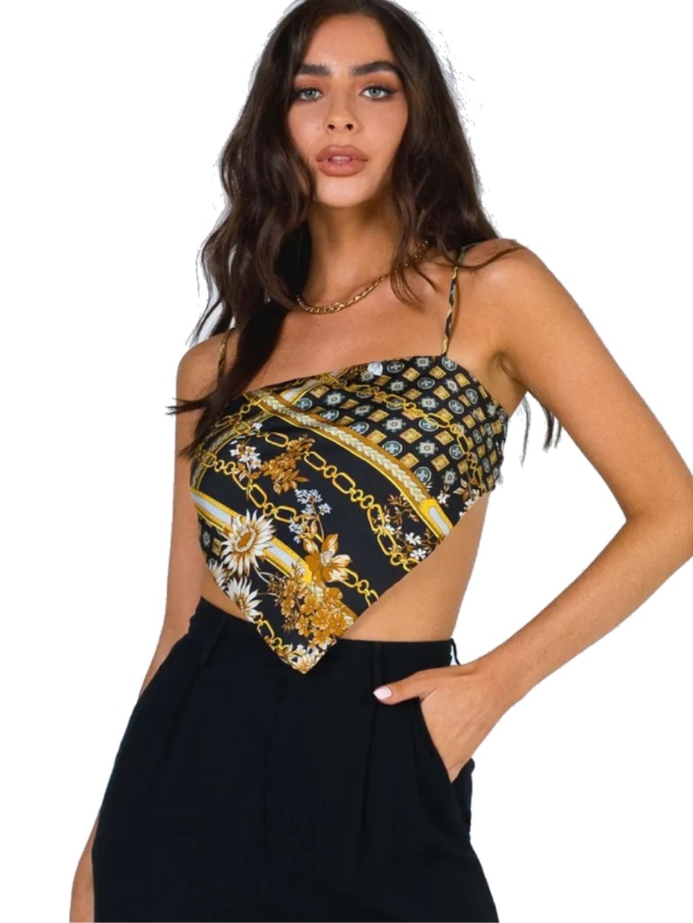 Princess Polly Black & Gold Chain Print Scarf Cami